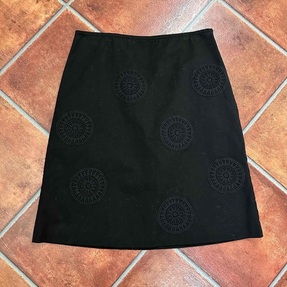 Boden Black Embroidered A-Line Skirt Size 6